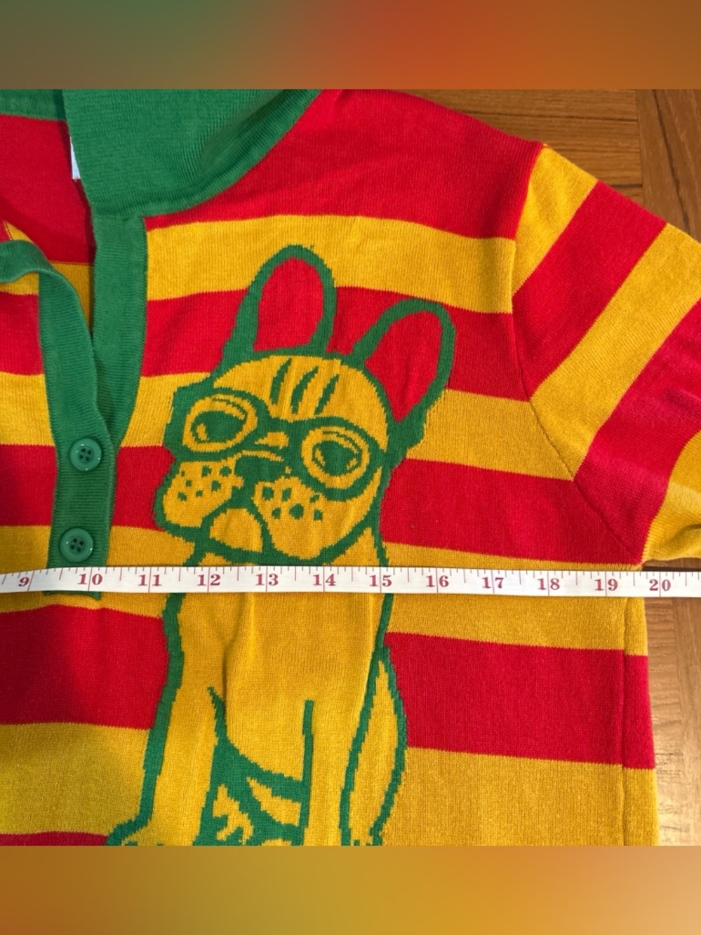 Striped V-Neck Polo Sweater with Dog Motif - Picture 5 of 6